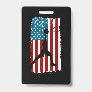 US American Flag Basketball Patriotic Athlete Prin Badge