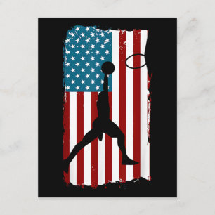 US American Flag Basketball Patriotic Athlete Prin Enclosure Card