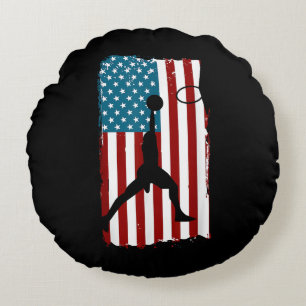 US American Flag Basketball Patriotic Athlete Prin Round Pillow