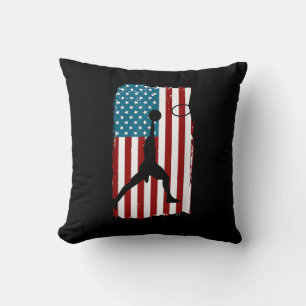 US American Flag Basketball Patriotic Athlete Prin Throw Pillow