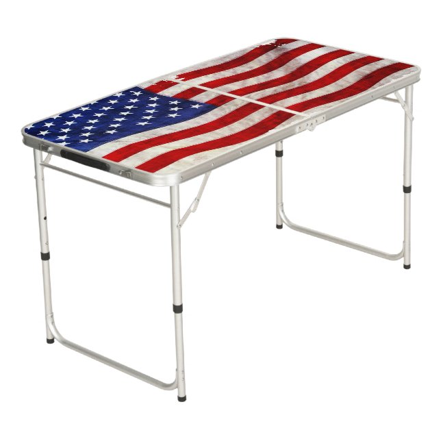 US American Flag Beer Pong Table (Angled)