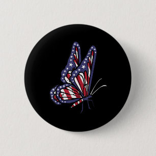 US American Flag Butterfly Memorial Day 4th July O Button