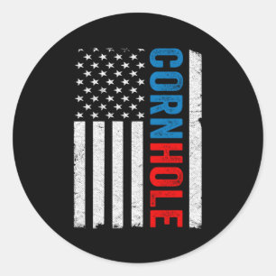 Us American Flag Corn Hole Bean Bag Toss Player Co Classic Round Sticker
