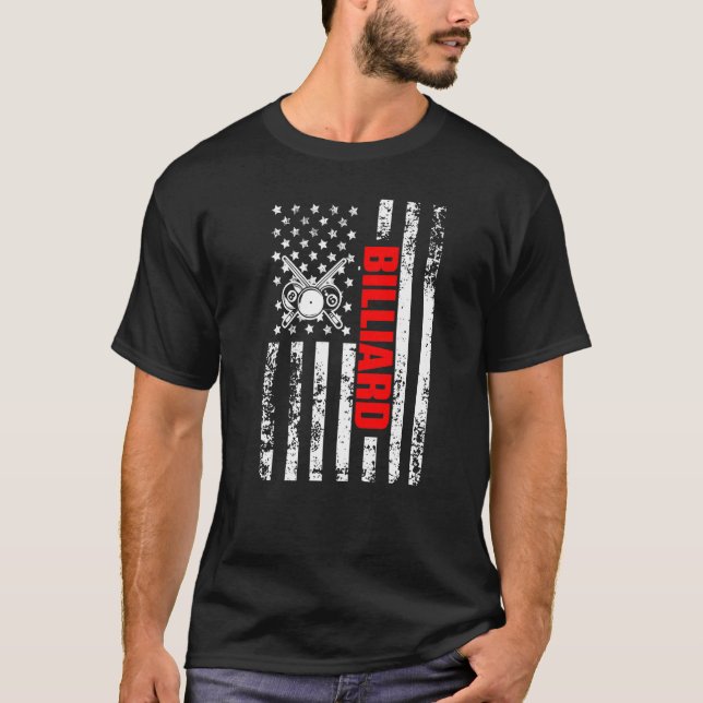 US American Flag Cue Sports Patriotic Classic Bill T-Shirt (Front)