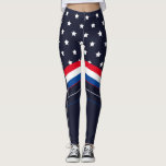 US American Flag Custom Name Patriotic Athletic Leggings<br><div class="desc">Modern US patriotic athletic leggings designed with stars and stripes and customizable text for you to personalize with a name or monogram on both pants legs. Colors are red, white, and blue over a dark blue background. Great for patriotic American holidays. Designed by Ms_Jade. © 2021 Ms_Jade</div>