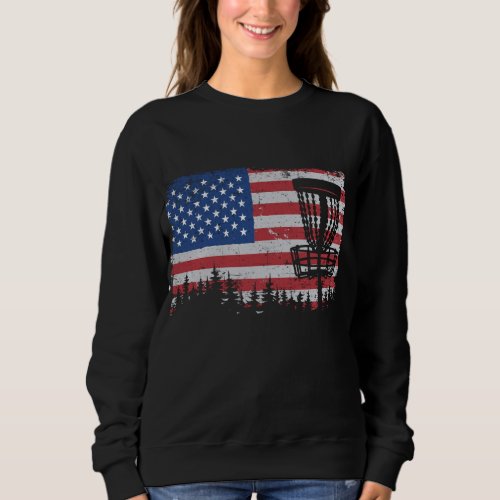 US American Flag Disc Golf Basket Frisbee Vintage  Sweatshirt
