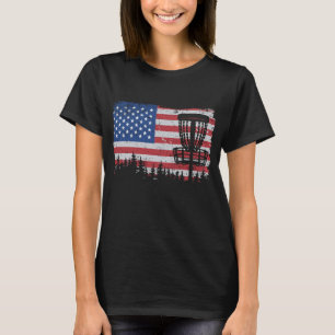 US American Flag Disc Golf Basket Frisbee Vintage T-Shirt