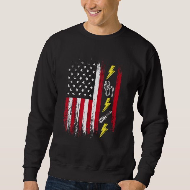 US American Flag  Electricity  Electrician Lineman Sweatshirt (Front)