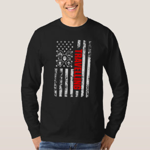 US American Flag Explore whole World Patriotic Tra T-Shirt