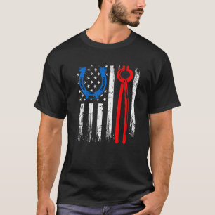 Us American Flag Farrier Hoof Blacksmith Horseshoe T-Shirt