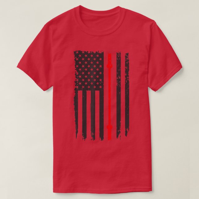 US American Flag Fitness Gym Barbell Powerlifting  T-Shirt (Design Front)