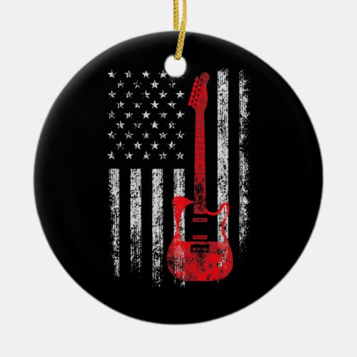 US American Flag Guitar Musician Distressed Ceramic Ornament