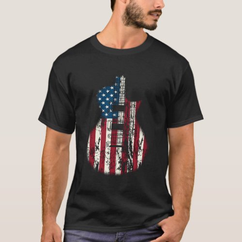 Us American Flag Guitar Musician Distressed Guitar T_Shirt