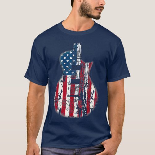 US American Flag Guitar Musician Distressed T_Shirt