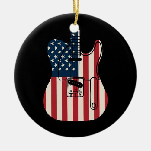 US American Flag Guitar Musician Guitars  Ceramic Ornament