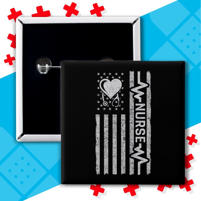 US American Flag Hero Heart Nurse Appreciation Button (Creator Uploaded)