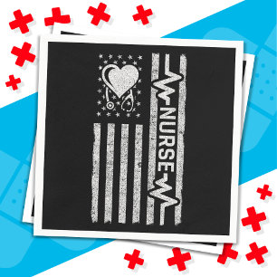 US American Flag Hero Heart Nurse Appreciation Napkins
