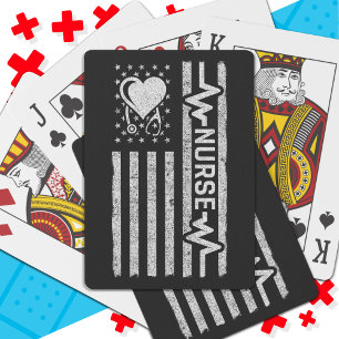 US American Flag Hero Heart Nurse Appreciation Poker Cards