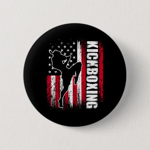 Us American Flag Kickboxing Fighter Kickboxer Mart Button