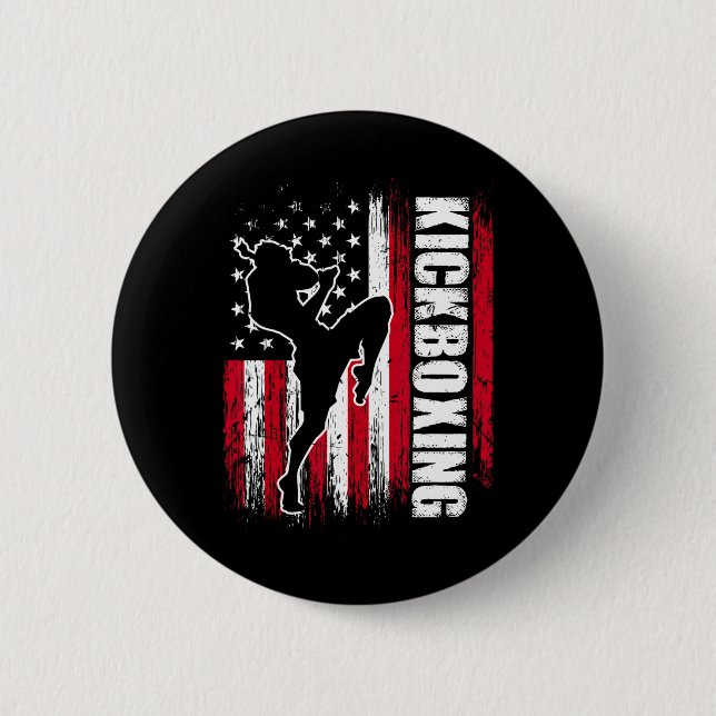 Us American Flag Kickboxing Fighter Kickboxer Mart Button (Front)