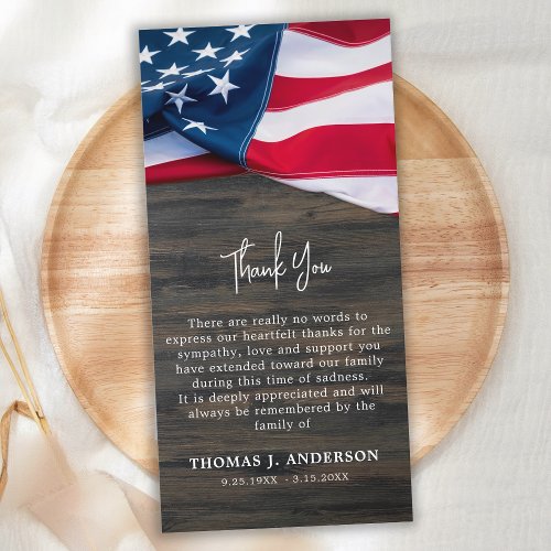 US American Flag Memorial Veteran Military Funeral Thank You Card