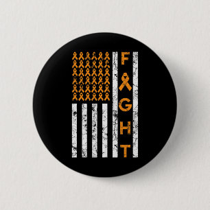 Us American Flag Orange Ribbon Leukemia Awareness  Button