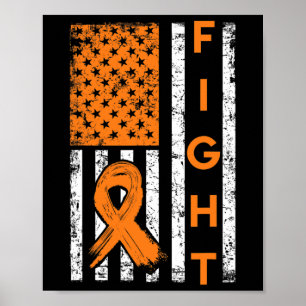 Us American Flag Orange Ribbon Leukemia Awareness  Poster