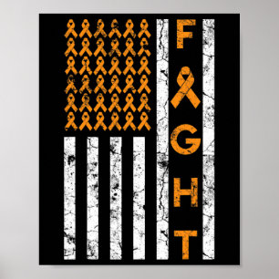 Us American Flag Orange Ribbon Leukemia Awareness  Poster