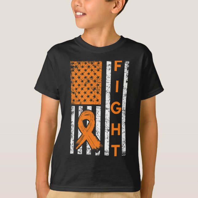 Us American Flag Orange Ribbon Leukemia Awareness  T-Shirt (Front)