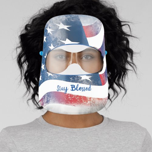 US American Flag Patriotic Saying Personalize Face Shield