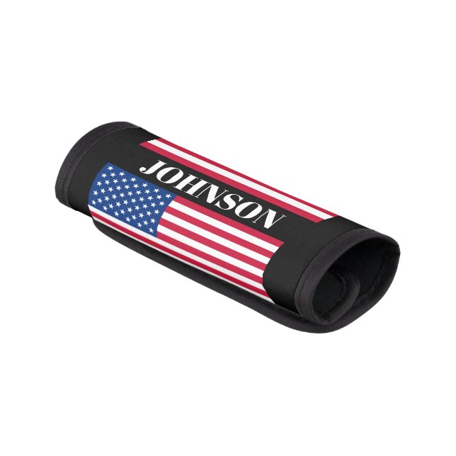 US American Flag Personalized Name Luggage Handle Wrap (Angled)