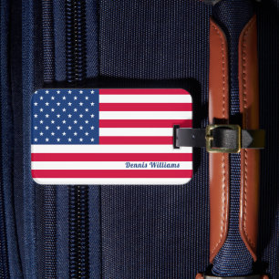 US / American Flag Personalized Patriotic Luggage Tag
