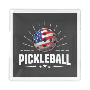 US American Flag Pickleball Player Acrylic Tray