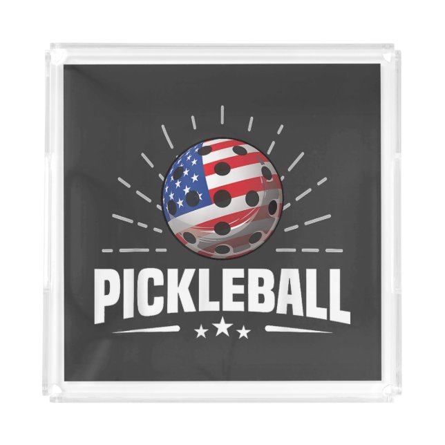 US American Flag Pickleball Player Acrylic Tray (Front)