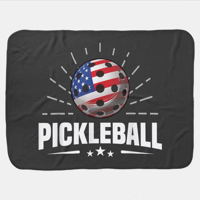 US American Flag Pickleball Player Baby Blanket (Horizontal)