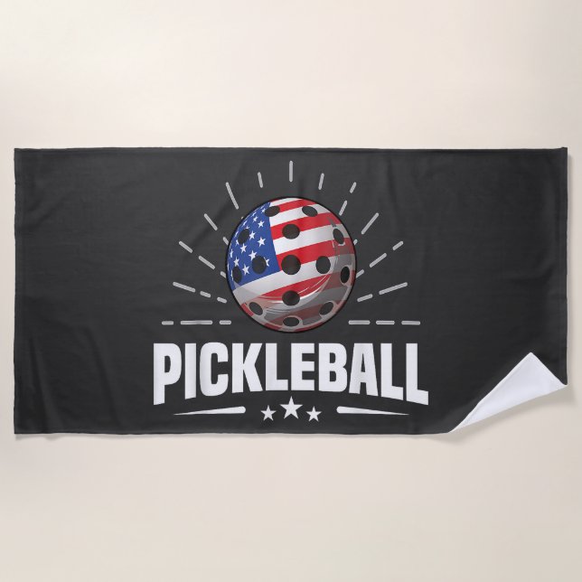US American Flag Pickleball Player Beach Towel (Front)