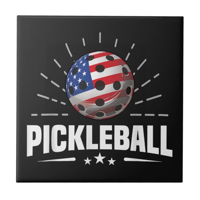 US American Flag Pickleball Player Ceramic Tile (Front)