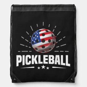 US American Flag Pickleball Player Drawstring Bag