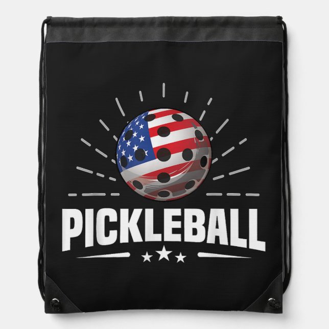 US American Flag Pickleball Player Drawstring Bag (Front)