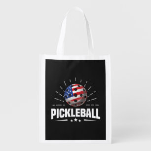 US American Flag Pickleball Player Grocery Bag
