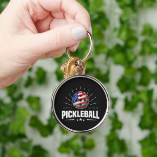 US American Flag Pickleball Player Keychain