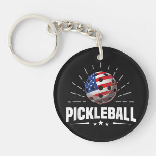US American Flag Pickleball Player Keychain