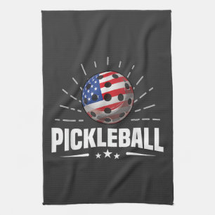 US American Flag Pickleball Player Kitchen Towel