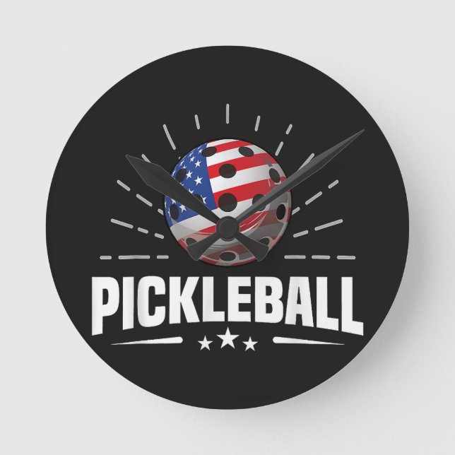 US American Flag Pickleball Player Round Clock (Front)