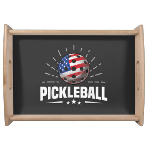 US American Flag Pickleball Player Serving Tray