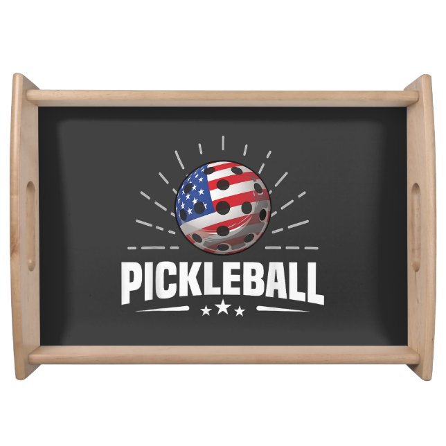 US American Flag Pickleball Player Serving Tray (Front)
