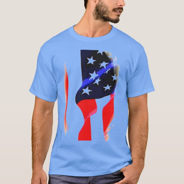 US American Flag Pop Art Blue T-Shirt (Front)