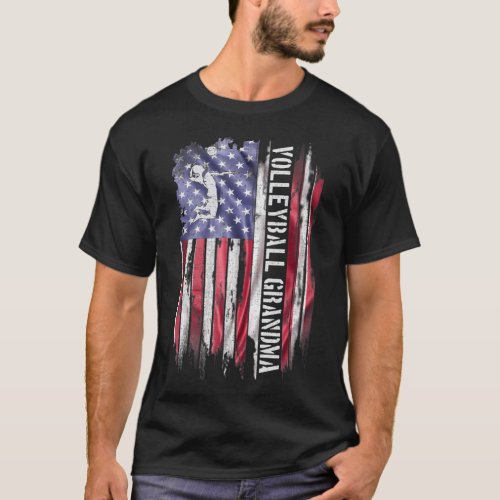 US American Flag Proud Volleyball Grandma T_Shirt