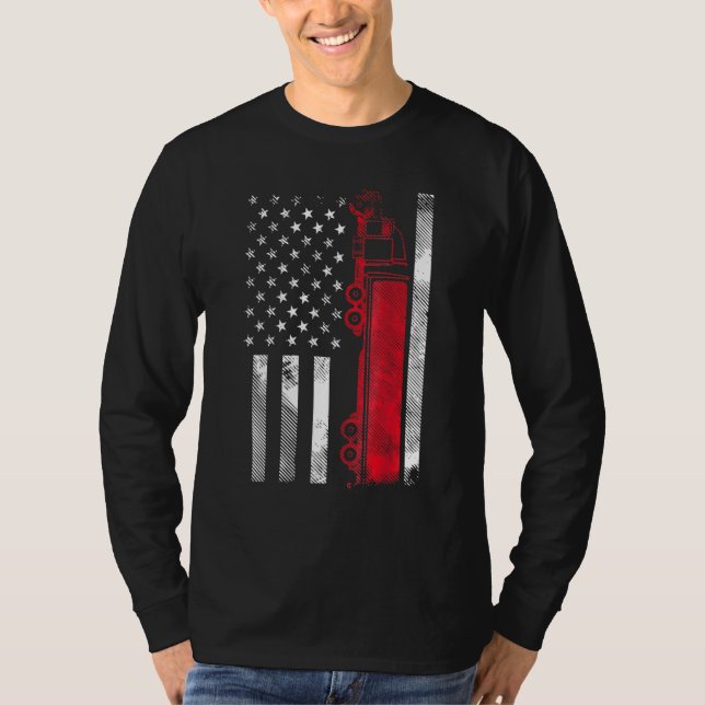 Us American Flag Semi Truck Driver 18 Wheeler Truc T-Shirt (Front)