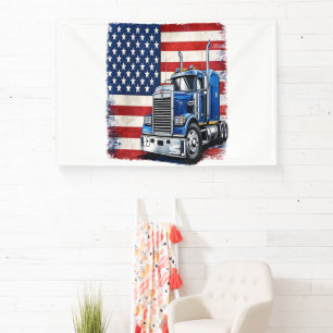 US American Flag Semi Truck Driver Banner